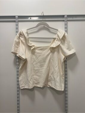 Madewell Cream Ruffle-Trim Square Neck Top